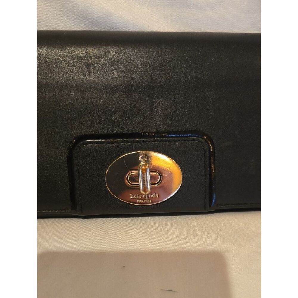 kate spade Black Leather Wristlet Clutch with Gold Turn-Lock Accent - Picture 2 of 14